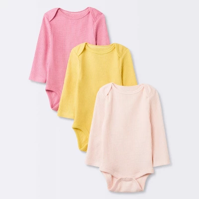 Baby Girls' 3pk Long Sleeve Waffle Bodysuit - Cloud Island™ Pink 4 Baby Girls' 3pk Long Sleeve Waffle Bodysuit - Cloud Island™ Pink - Image 4