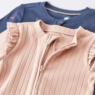 Baby Girls' 2pk Cozy Wide Ribbed Floral Sleep N' Play - Cloud Island™ Pink/Blue 2 Baby Girls' 2pk Cozy Wide Ribbed Floral Sleep N' Play - Cloud Island™ Pink/Blue - Image 2