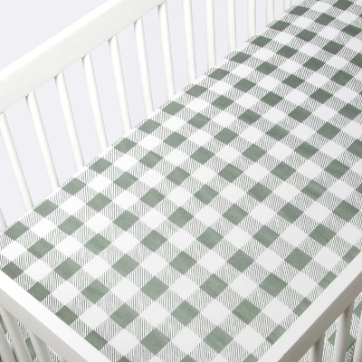 Fitted Crib Sheet - Cloud Island™ Green Gingham 2 Fitted Crib Sheet - Cloud Island™ Green Gingham - Image 2