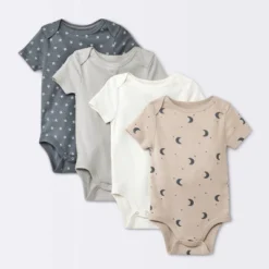 Baby 4pk Short Sleeve Moons Bodysuit - Cloud Island™ Gray -Little Luxe Store GUEST 093754ce 9110 4e9b 81bc 493ecb1be3c2