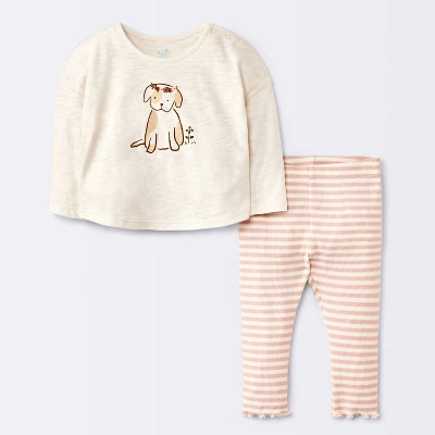 Baby Girls' 2pc Dog Floral Leggings Set - Cloud Island™ Cream 4 Baby Girls' 2pc Dog Floral Leggings Set - Cloud Island™ Cream - Image 4