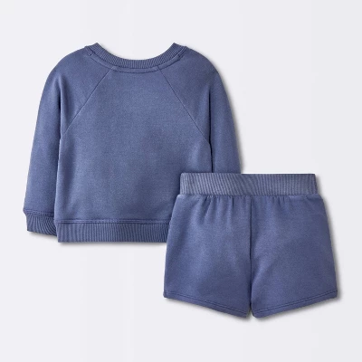 Baby Boys' 2pc Fox Applique Sweatshirt & Shorts Set - Cloud Island™ Navy Blue 1 Baby Boys' 2pc Fox Applique Sweatshirt & Shorts Set - Cloud Island™ Navy Blue