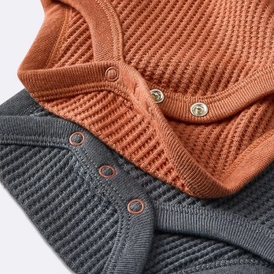 Baby 3pk Waffle Long Sleeve Bodysuit - Cloud Island™ Orange 3 Baby 3pk Waffle Long Sleeve Bodysuit - Cloud Island™ Orange - Image 3