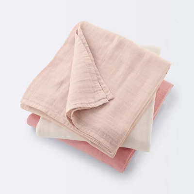 Muslin Swaddle Baby Blanket - Pink Solids - 3pk - Cloud Island™ 4 Muslin Swaddle Baby Blanket - Pink Solids - 3pk - Cloud Island™ - Image 4