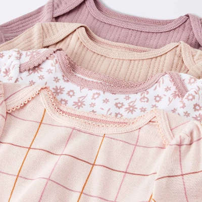 Baby Girls' 4pk Floral Short Sleeve Bodysuits - Cloud Island™ Peach/Pink 2 Baby Girls' 4pk Floral Short Sleeve Bodysuits - Cloud Island™ Peach/Pink - Image 2