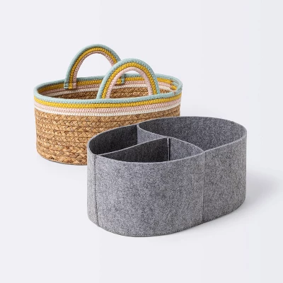 Braided Water Hyacinth Diaper Caddy With Coiled Rope Handles - Pink - Cloud Island™ 2 Braided Water Hyacinth Diaper Caddy With Coiled Rope Handles - Pink - Cloud Island™ - Image 2