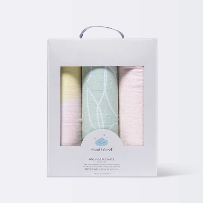 Muslin Swaddle Blanket - Cloud Island™ Brushstrokes - 3pk 2 Muslin Swaddle Blanket - Cloud Island™ Brushstrokes - 3pk - Image 2