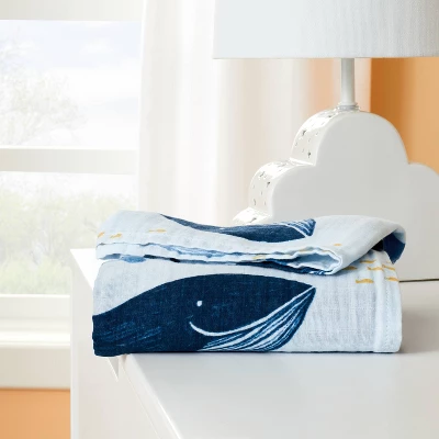 Muslin Swaddle Blanket Whales - White/Blue - Cloud Island™ 1 Muslin Swaddle Blanket Whales - White/Blue - Cloud Island™