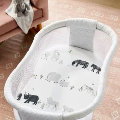 Jersey Bassinet Sheet 2pk - Cloud Island™ Two By Two Animals And Solid Gray