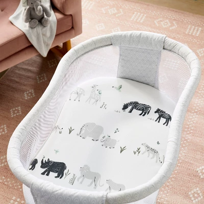Jersey Bassinet Sheet 2pk - Cloud Island™ Two By Two Animals And Solid Gray 1 Jersey Bassinet Sheet 2pk - Cloud Island™ Two By Two Animals And Solid Gray