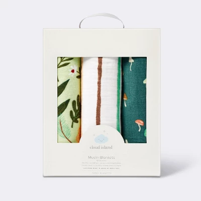 Muslin Swaddle Blanket Fauna - Pink/Green/Tan - 3pk - Cloud Island™ 2 Muslin Swaddle Blanket Fauna - Pink/Green/Tan - 3pk - Cloud Island™ - Image 2