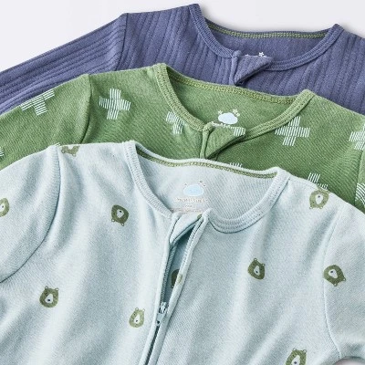 Baby Boys' 3pk Bears Tight Fit Sleep N' Play - Cloud Island™ Blue/Green 2 Baby Boys' 3pk Bears Tight Fit Sleep N' Play - Cloud Island™ Blue/Green - Image 2