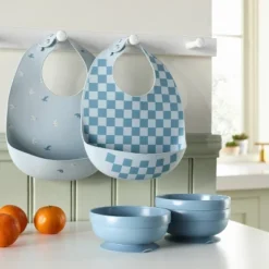 Little Luxe Store 23 Silicone Bibs - 2pk - Birds/Checker - Cloud Island™