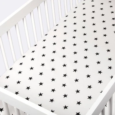 Flannel Fitted Crib Sheet Stars - Cloud Island™ - Cream/Black 2 Flannel Fitted Crib Sheet Stars - Cloud Island™ - Cream/Black - Image 2