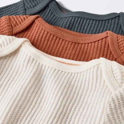 Baby 3pk Waffle Long Sleeve Bodysuit - Cloud Island™ Orange 2 Baby 3pk Waffle Long Sleeve Bodysuit - Cloud Island™ Orange - Image 2