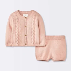 Baby Girls' 2pc Pointelle Sweater Set - Cloud Island™ Pink -Little Luxe Store GUEST 3e464474 2dc9 4e80 b121 9bb20d6c8fbf