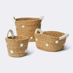 Braided Water Hyacinth With Tufted Embroidery Small Round Storage Basket - Cloud Island™ -Little Luxe Store GUEST 45185a1d d101 428b 9a4a 4dce38f9c3eb 1
