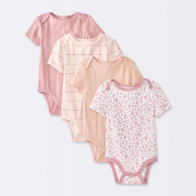Baby Girls' 4pk Floral Short Sleeve Bodysuits - Cloud Island™ Peach/Pink 4 Baby Girls' 4pk Floral Short Sleeve Bodysuits - Cloud Island™ Peach/Pink - Image 4