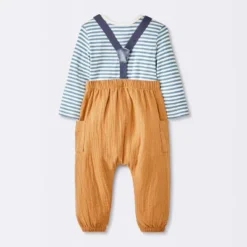 Baby Boys' 2pc Striped Suspender Top & Bottom Set - Cloud Island™ Blue