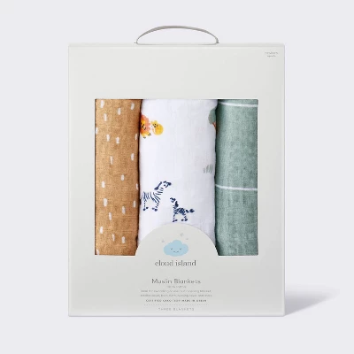 Muslin Swaddle Baby Blanket - Safari Dashes - 3pk - Cloud Island™ 3 Muslin Swaddle Baby Blanket - Safari Dashes - 3pk - Cloud Island™ - Image 3