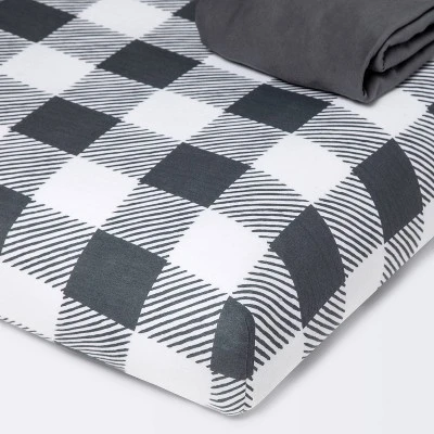 Fitted Playyard Jersey Sheet Gingham - Cloud Island™ - Gray - 2pk 4 Fitted Playyard Jersey Sheet Gingham - Cloud Island™ - Gray - 2pk - Image 4