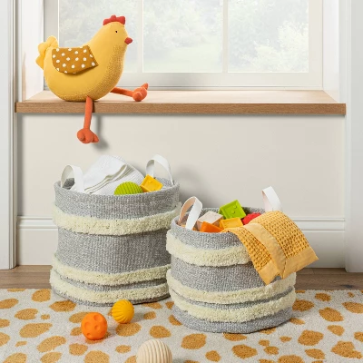 Tufted Canvas Round Storage Bin - Cloud Island™ Gray/Cream Large 1 Tufted Canvas Round Storage Bin - Cloud Island™ Gray/Cream Large