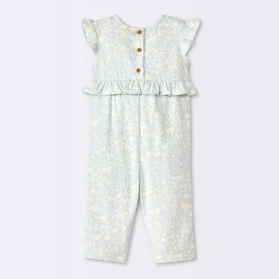 Baby Girls' Long Leg Floral Romper - Cloud Island™ Blue 1 Baby Girls' Long Leg Floral Romper - Cloud Island™ Blue