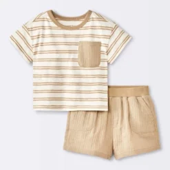 Baby Boys' 2pc Striped Pocket T-Shirt And Shorts Set - Cloud Island™ Tan -Little Luxe Store GUEST 5594286d f54e 47ec a780 727c718dacbc