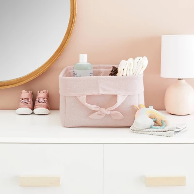 Decorative Storage Bin With Side Tie Medium - Cloud Island™ Pink 1 Decorative Storage Bin With Side Tie Medium - Cloud Island™ Pink