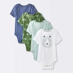 Baby Boys' 4pk Bear Short Sleeve Bodysuits - Cloud Island™ Ivory/Blue/Green -Little Luxe Store GUEST 5affb536 71ce 42a4 9246 5638e3deebed