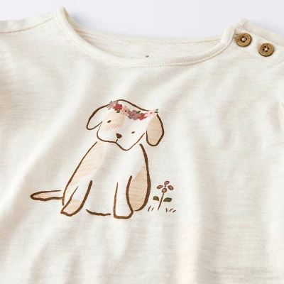 Baby Girls' 2pc Dog Floral T-Shirt Shirt & Bike Shorts Set - Cloud Island™ Cream 2 Baby Girls' 2pc Dog Floral T-Shirt Shirt & Bike Shorts Set - Cloud Island™ Cream - Image 2