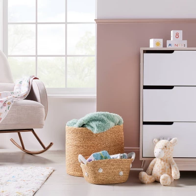 Braided Water Hyacinth Storage Basket With Fabric Tie Closure - XL - Cloud Island™ 1 Braided Water Hyacinth Storage Basket With Fabric Tie Closure - XL - Cloud Island™