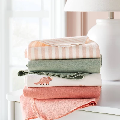 Flannel Baby Blanket - Coral Dinosaurs - 4pk - Cloud Island™ 1 Flannel Baby Blanket - Coral Dinosaurs - 4pk - Cloud Island™