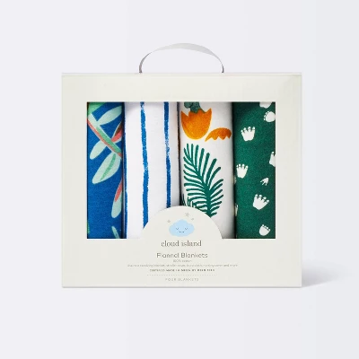 Flannel Baby Blanket Dino-snore - Cream/Blue/Green - 4pk - Cloud Island™ 2 Flannel Baby Blanket Dino-snore - Cream/Blue/Green - 4pk - Cloud Island™ - Image 2