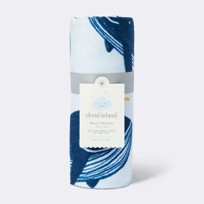 Muslin Swaddle Blanket Whales - White/Blue - Cloud Island™ 3 Muslin Swaddle Blanket Whales - White/Blue - Cloud Island™ - Image 3