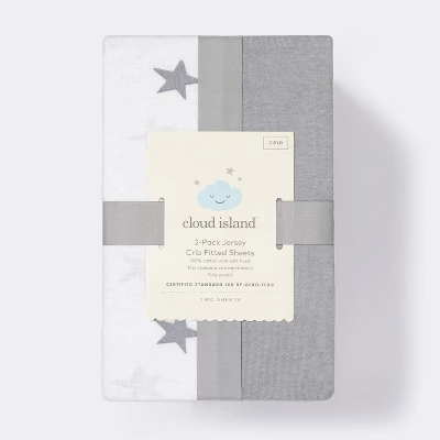 Fitted Jersey Crib Sheet - Gray & Scatter Star - Cloud Island™ 2pk 2 Fitted Jersey Crib Sheet - Gray & Scatter Star - Cloud Island™ 2pk - Image 2