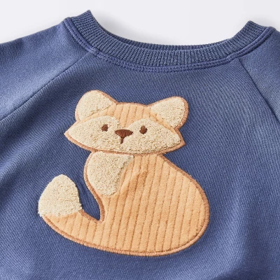 Baby Boys' 2pc Fox Applique Sweatshirt & Shorts Set - Cloud Island™ Navy Blue 2 Baby Boys' 2pc Fox Applique Sweatshirt & Shorts Set - Cloud Island™ Navy Blue - Image 2