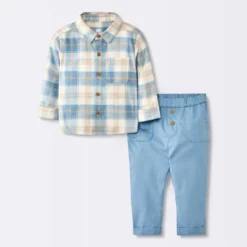 Baby Boys' Flannel Button-Down Top & Pants Set - Cloud Island™ Blue -Little Luxe Store GUEST 87754212 e8c6 43aa a453 e04b0d480d34