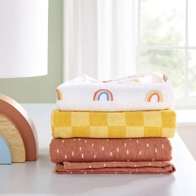 Muslin Swaddle Baby Blanket - Rainbows - 3pk - Cloud Island™ 1 Muslin Swaddle Baby Blanket - Rainbows - 3pk - Cloud Island™