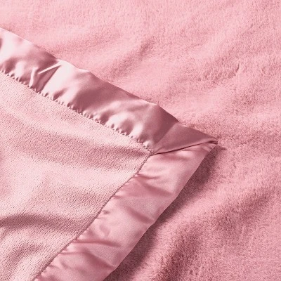 Solid Satin Edge Plush Blanket - Mauve - Cloud Island™ 2 Solid Satin Edge Plush Blanket - Mauve - Cloud Island™ - Image 2