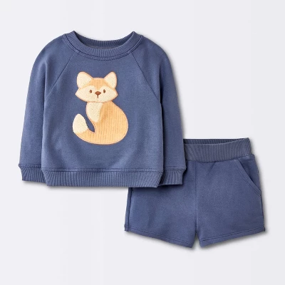 Baby Boys' 2pc Fox Applique Sweatshirt & Shorts Set - Cloud Island™ Navy Blue 4 Baby Boys' 2pc Fox Applique Sweatshirt & Shorts Set - Cloud Island™ Navy Blue - Image 4