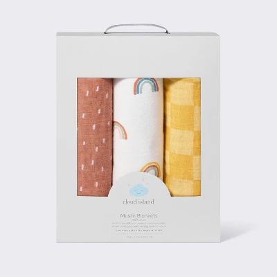 Muslin Swaddle Baby Blanket - Rainbows - 3pk - Cloud Island™ 3 Muslin Swaddle Baby Blanket - Rainbows - 3pk - Cloud Island™ - Image 3