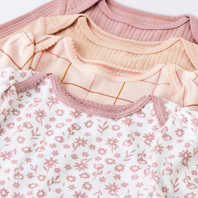 Baby Girls' 4pk Floral Long Sleeve Bodysuits - Cloud Island™ Peach/Pink 2 Baby Girls' 4pk Floral Long Sleeve Bodysuits - Cloud Island™ Peach/Pink - Image 2