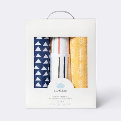 Muslin Swaddle Blankets Primary - Cloud Island™ Navy/Yellow 3pk 2 Muslin Swaddle Blankets Primary - Cloud Island™ Navy/Yellow 3pk - Image 2