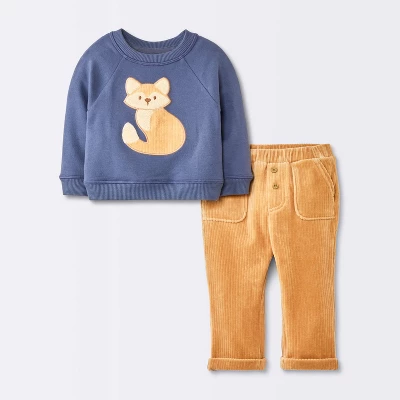 Baby Boys' 2pc Fox Sweatshirt & Corduroy Pants Set - Cloud Island™ Navy Blue 4 Baby Boys' 2pc Fox Sweatshirt & Corduroy Pants Set - Cloud Island™ Navy Blue - Image 4