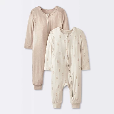 Baby 2pk Leaf So Very Soft Modal Blend Romper - Cloud Island™ Cream 4 Baby 2pk Leaf So Very Soft Modal Blend Romper - Cloud Island™ Cream - Image 4