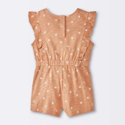 Baby Girls' Sun Stamps Printed Ruffle Romper - Cloud Island™ Tan 1 Baby Girls' Sun Stamps Printed Ruffle Romper - Cloud Island™ Tan