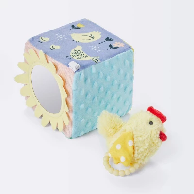 Farm Interactive Plush Cube With Chicken Rattle Baby Toy - 2pc - Cloud Island™ 2 Farm Interactive Plush Cube With Chicken Rattle Baby Toy - 2pc - Cloud Island™ - Image 2