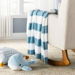 Chenille Stripe Baby Blanket - Blue And White Stripe - Cloud Island™
