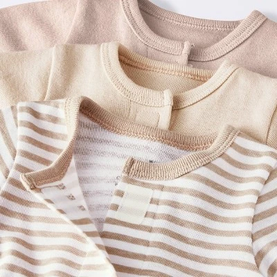 Baby 3pk Cotton Romper - Cloud Island™ Khaki Preemie: Long Sleeve, Front Hook And Loop Fastener, Solid & Stripe Patterns 2 Baby 3pk Cotton Romper - Cloud Island™ Khaki Preemie: Long Sleeve, Front Hook And Loop Fastener, Solid & Stripe Patterns - Image 2